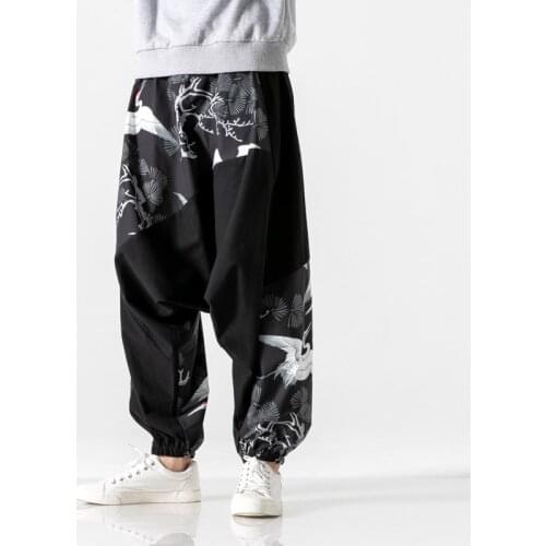 Mens Loose Harem Pants Male Spring Causal Chinese Style Baggy Traditional Pants 2021 Fashion Print Cotton Pants Men
