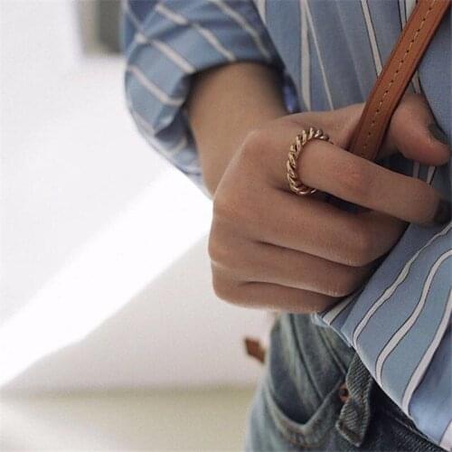 YUN RUO CELI New Coarse Twist Titanium Steel Gold-plated Exaggerated Personality Trendy Ring Female Korean INS Index Finger Ring