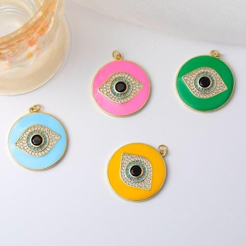 Juya DIY Colorful Enamel Greek Evil Eye Charms For Handmade Turkish Lucky Eye HamsaPendant Bracelet Necklace Making Supplies