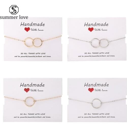 Simple Interlocking Circle Gold Bracelet Single Copper Round Friendship Bracelets for Women Couple Friends Gifts Jewelry