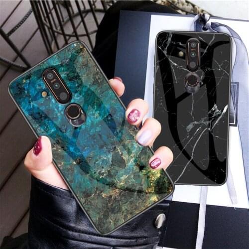 For Nokia X71 X7 X6 1 Plus 4.2 7.1 3.1 7 Plus X 71 Case HD Marble Pattern Anti-knock Tempered Glass Cover Shell Funda Cahina