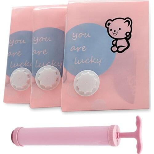 Pink Vacuum Bag For Clothes Quilt Storage Home Space Saving Closet Wardrobe Organizer Compressed Seal Bag