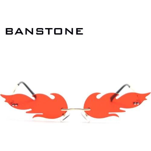 BANSTONE Fire Flame Sunglasses Women Brand Designer Rimless Wave Eyewear Luxury Trending Narrow Sun glasses Drop Shipping Oculos