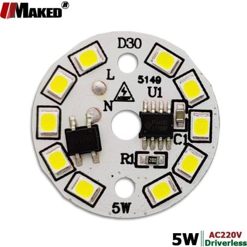220V LED Module 5W Dia30mm SMD2835 450lm LED PCB Aluminum lamp plate With Smart IC Driver Bulb Pannel Dowlight Source Warm/White
