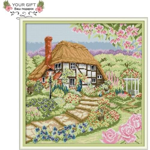 Your Gift FA003 14CT 11CT Counted and Stamped Home Decor Rose Cottage Needlepoints Embroidery Cross Stitch Kits
