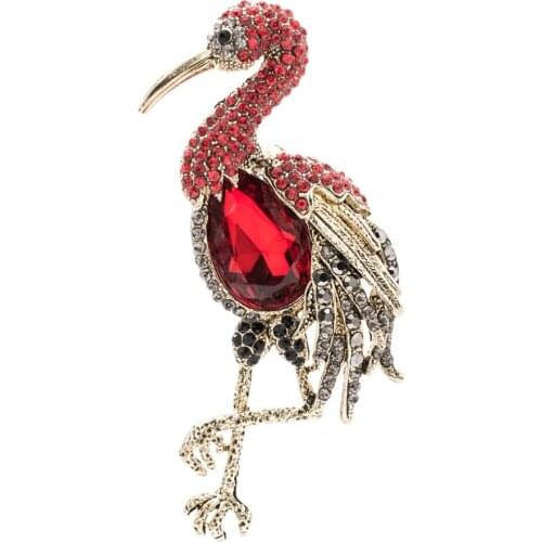 Vintage Rhinestone Crystals Animal Flamingo Brooch Anima Pins Broaches Women Jewelry Accessories 6620