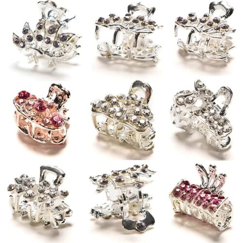 1pc Women Retro Rhinestone Hairpin Small Crystal Flower Butterfly Hair Clip Clamp Claw Mini Hair Jewelry Accessories Random