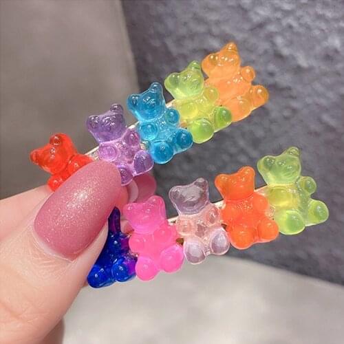Cute Candy Color Jelly Bear Shape Hair Clips Barrettes Cartoon Animal Hairpin Women Girls Hair Grips Accessories Gifts To Friend