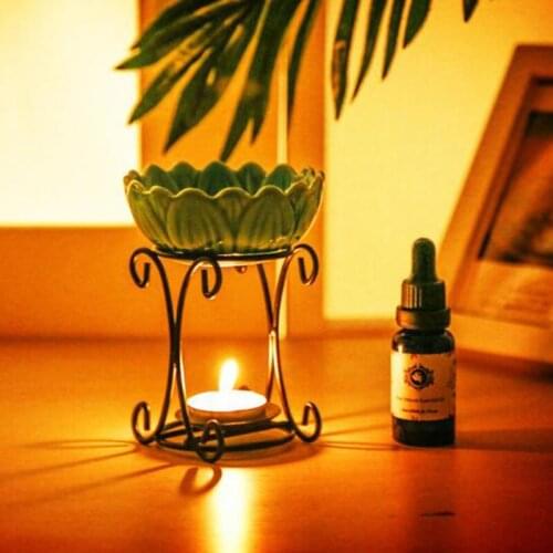 Iron Rack Essential Oil Lamp with Ceramic Lotus Holder New Whosale Aromatherapy Furnace for Living Room Indoor Home Decor