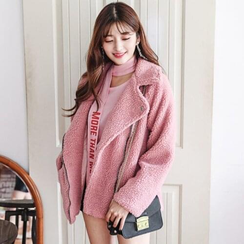 2020 Korean Style Short Design Fur Coats for Women Jackets Pink