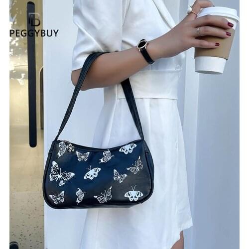 Retro Casual Womens Totes Shoulder Bag Fashion Butterfly Printing Exquisite Shopping Bag PU Leather Hobos Handbags for Women