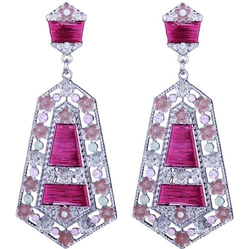 FARLENA Jewelry Silver Plated Handmade Metal Rope Geometric Dangle Earrings Vintage Ethnic Indian Enamel Drop Earrings for Women