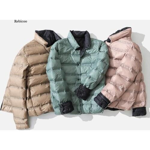 Women 90% Down Jacket Double Sided Stand Collar Female Coat Solid Single Breasted Winter Fashion Casual Lady Short Jackets