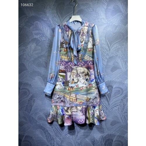 2021 Chinese Style Printing Bow Dresses for Women Dress Elegant Dresses Free Shipping