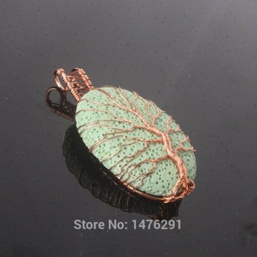COLORFUL LAVA 6 Colors Volcanic Oval Handmade Wire Winding Life Tree Plated Gold Pendant 1PCS