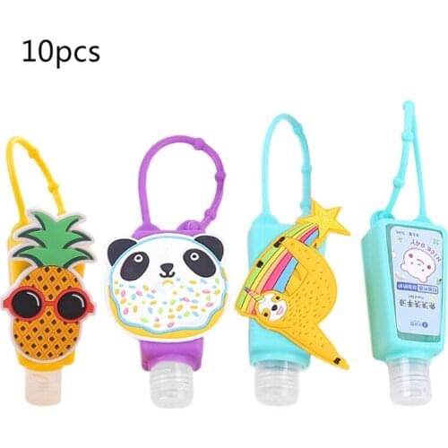 10Pcs Hand Sanitizer Empty Refillable Bottle Silicone Holder Cartoon Pineapple Panda Keychain Carrier Perfume Container