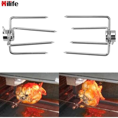 2pcs/set Stainless Steel BBQ Forks Kitchen Tools Rotisserie BBQ Forks BBQ Tool Rotisserie Meat Fork Charcoal Chicken Grill
