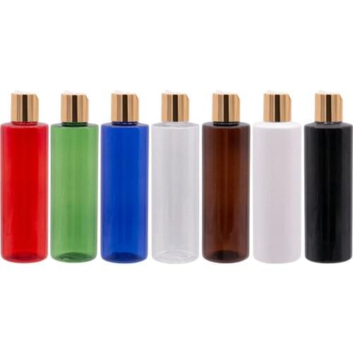 250ml x 25 Empty Shampoo Plastic Bottles Screw Press Caps DIY 250cc Lotion PET Bottle With Gold Lid Cosmetic Packaging Bottles