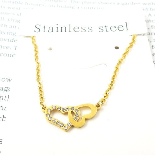 316L Stainless Steel CZ Crystal double heart couple love Pendant Necklace Stainless Steel Fashion Jewelry
