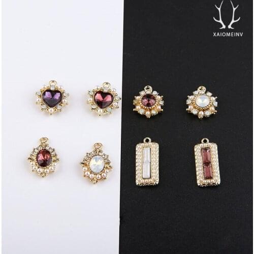 6pcs New 2020 Korean Color Preservation Pearl Studded Zircon Love Drops Square Pendant Statement Earrings Diy Handmade Jewelry
