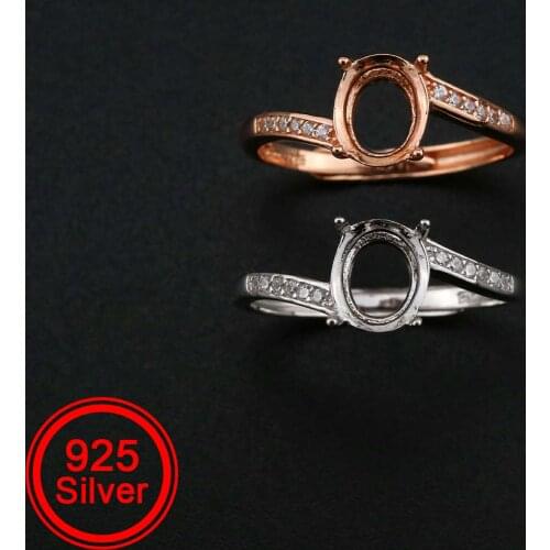 6x8MM Oval Prong Ring Settings Blank Adjustable Rose Gold Plated Solid 925 Sterling Silver DIY Bypass Shank Bezel Tray 1224051
