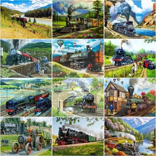RUOPOTY Acrylic Frame Diy Painting By Numbers Kits Wall Art Handpainted Oil Painting Train Landscape For Home Decors Art Diy Gif