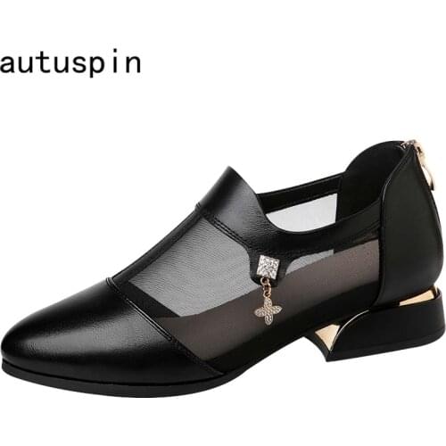 Autuspin Summer New Style Womens Pumps Fashion Breathable Mesh Shoes 2021 Female Back Zipper Casual High Heels Party Dress Shoe