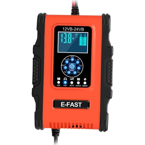 Smart Car Battery Charger 12V 12A 100-240V AC Fast Power Automatic Charging Lead Acid Batteries with Cable Clamps