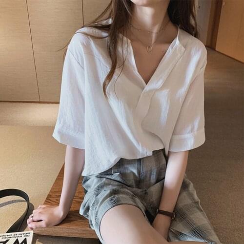 2021 Summer Woman Top blusa V-neck Cotton Linen Blouse Women Shirt Short Sleeve Womens Tops and Blouses Ladies Plus Size 4xl