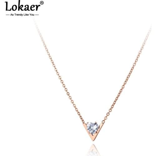 Lokaer Titanium Stainless Steel Love Letter Pendant Necklaces Jewelry CZ Crystal Chain & Link Wedding Necklace For Women N20094