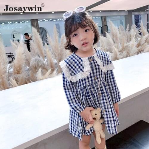 Children Clothes Dress for Girls kids Baby Autumn Summer Long Sleeve Plaid Party Dresses Peter pan Collar Casual Dress Vestidos