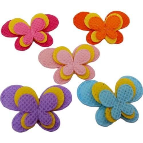 2 layers padded butterfly appliques mix 100pcs 5 colors available Flower felt patches garment accessories