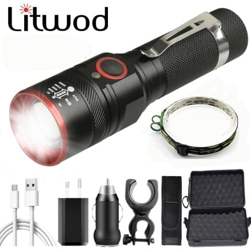 Super Bight T6 Led Flashlight 3000lm USB Rechargeable 18650 Battery Torch Aluminum Waterproof 3 Mode Lantern for Cycling Camping
