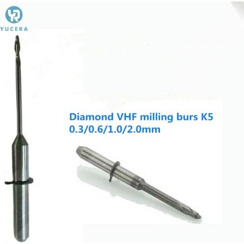 VHF Milling Burs K5 0.3/0.6/1.0/2.0mm For Cad Cam VHF Milling Machine to Mill Zirconia Diamond Dental Milling Bur