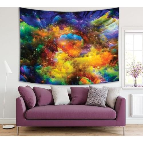 Tapestry Universe Fantasy Mystical Colorful Creative Artwork Printed Blue Yellow Green