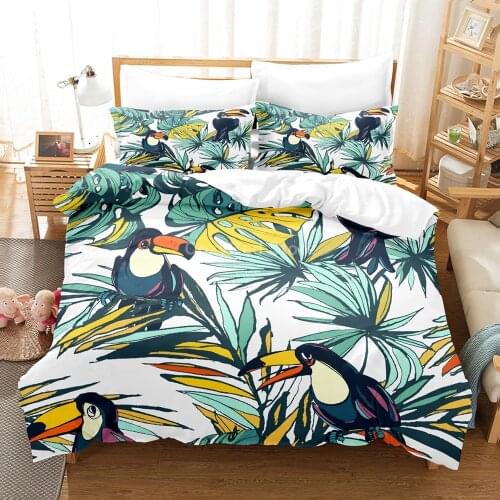Toucan Tropical Leaf 3d Bedding Set Duvet Cover Sets Comforter Bed Linen Twin Queen King Single Size Room Decor Gift Cartoon