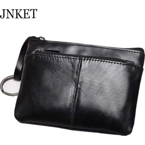 JNKET Retro Mini Wallet Oil Wax Leather Clutch Wallet Billfold Mens Short Zipper Wallet Coins Purse Card Holder Coin Pocket