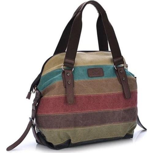 Fashion Female Casual Crossbody Bag Canvas Totes Striped Womens Handbag 2020 Patchwork Rainbow Shoulder Bag