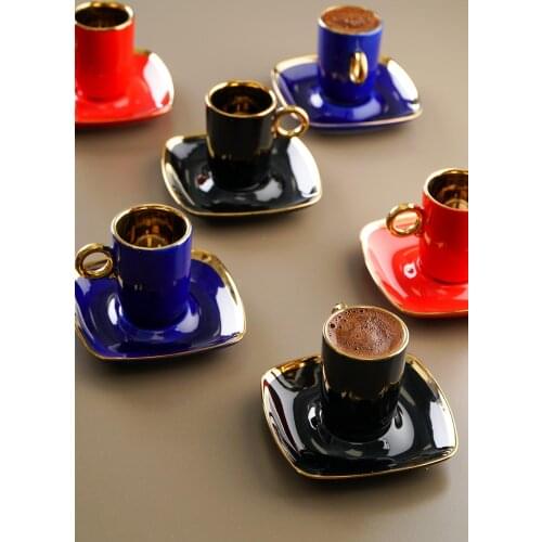 Set of 6 Coffee Espresso Cups Set Tea Sets Restaurant Hotel Service Cup Kitchen Storage Supplies Coffee Cup and Saucer Set