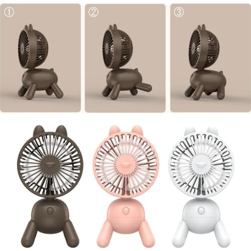 Mini Desk Fan Puppy-like Style 2400mAh USB Rechargeable Mini Tabletop Fan 4 Gears 80 Degree Rotatable Washable for Room