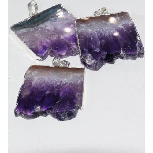 Natural Purple Crystal Quartz Stone Charm pendant 2020 jewelry making women big Square Geode Druzy Amethysts gem stones