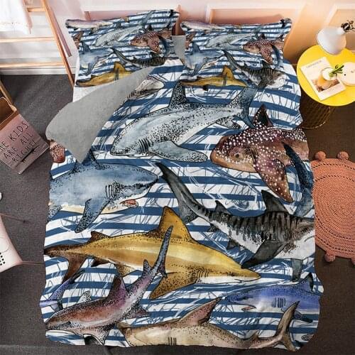 Cartoon Animal Shark Pillowcase Cover Sea Ocean Animals Bedding Set Bedcloth 2/3pcs Queen King Size Bed Sets