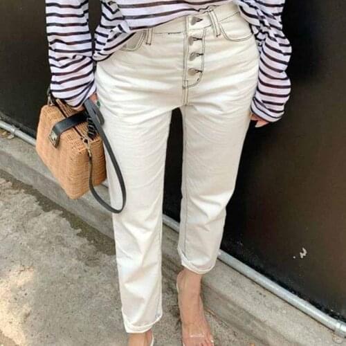 New Womens Classic All-match Elastic White Straight Casual Pants Autumn Woman Capri Jeans Korean Style Jeans for Women 10417