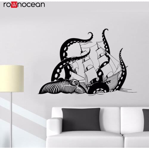 Octopus Sea Monster Ocean Ship Vinyl Wall Stickers Nautical Home Decor Living Room Bathroom Decal Removable Mural Wallpaper 3156