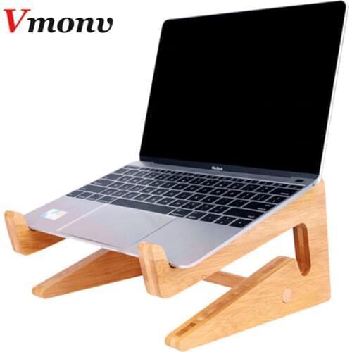 Vmonv Increased Height Bamboo Laptop Stand Holder for Macbook Air Pro Retina 13 15 Inch Notebook PC Vertical Base Stand Mount