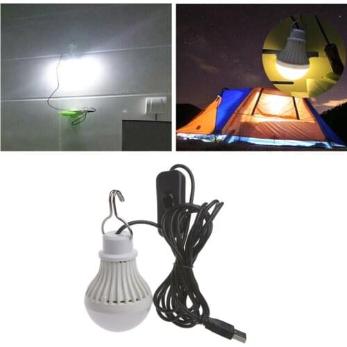 Portable 6000K 340 lumens USB LED Light Bulb Switch Lamp LED Camping Lantern Tent Lighting 5W with USB Cable