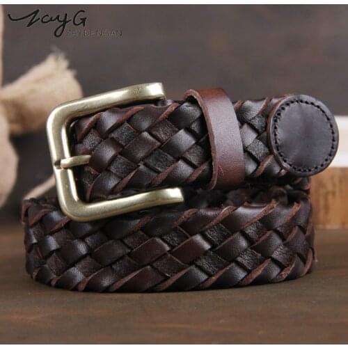 ZAYG Belt Men Waist Belts Women Luxury Fashion Genuine Leather Female Braided Real Cowhide Straps Punk Jeans Wide Girdle Male