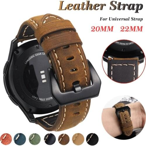 20mm 22mm Leather strap For Samsung Galaxy Watch 3 41mm 46mm for Huawei Watch Band GT2 Pro For Amazfit Bip Watch Strap