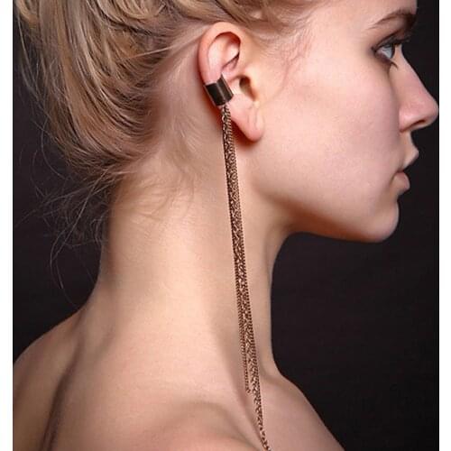 1pc Long Silver Color Tassel Ear Cuff Earrings for Women Ear Line Sweet Small Fresh C Shaped Ear Bone Clip No Piercing Cartilage