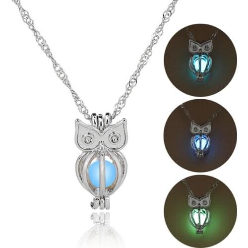 Blue Green Owl Cute Animal Glowing At Night Exquisite Jewelry Valentines Day Gift Ladies Men Couple Pendant Necklace Party Gift